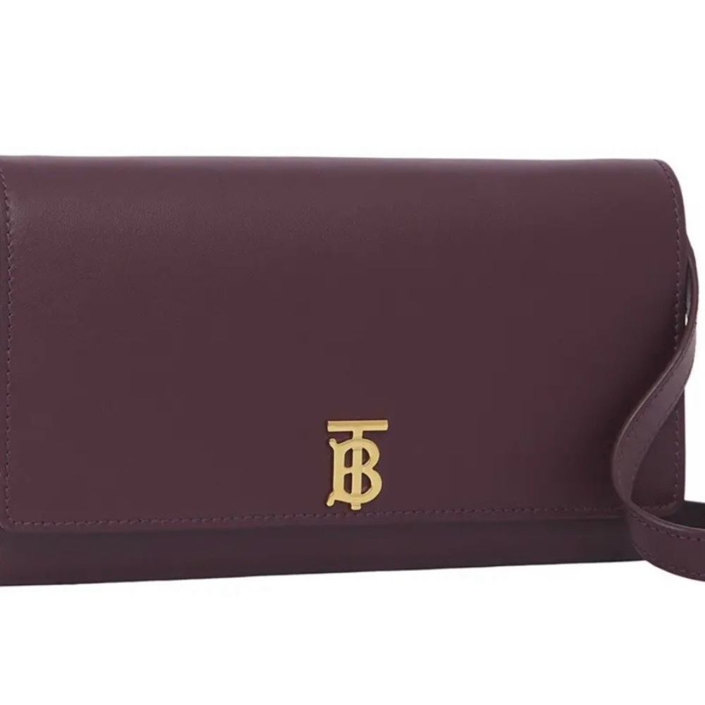 Burberry Burgundy Leather TB Monogram Clutch with Gold Hardware
